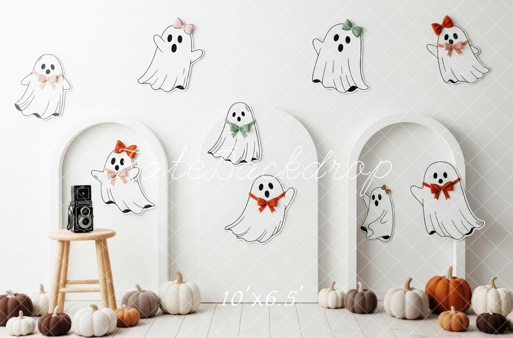 Kate Halloween Cute Ghosts Arches Pumpkins Studio White Backdrop Designed by Patty Roberts