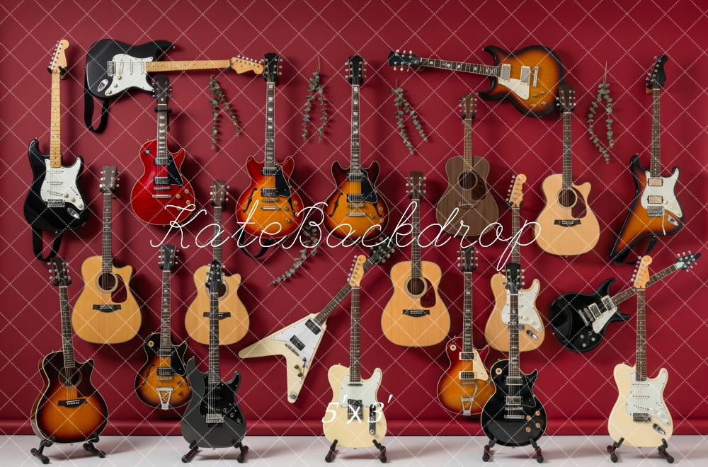 Kate Electric and Acoustic Guitars Red Wall Backdrop Designed by Patty Roberts