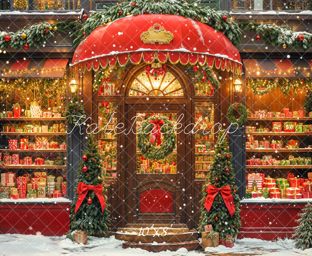 Tienda de Regalos de Navidad Bow Snowy Backdrop Designed by Emetselch