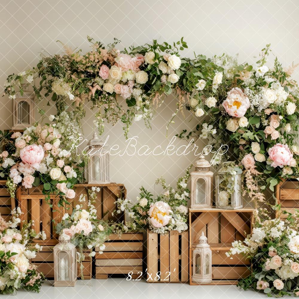 Kate Spring Green and Pink Floral Arch & Lantern Backdrop Designed by Patty Roberts