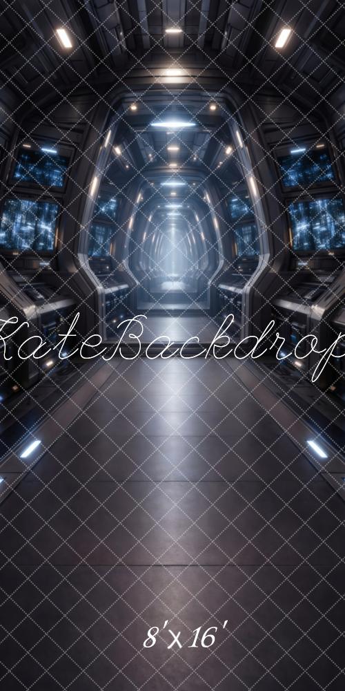 Kate Sweep Futuristic Spaceship Corridor Blue Lights Printed Backdrop Designed by Vertigo Productions