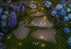 Kate Stone Pathway Fairy Garden Blue and Purple Flowers Floor Printed Backdrop Designed by Kate Image