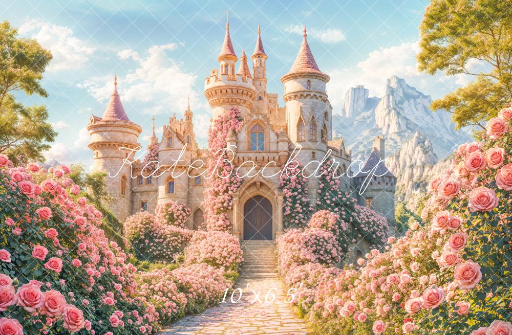 Fondo de castillo de hadas soñador con camino floral diseñado por Emetselch