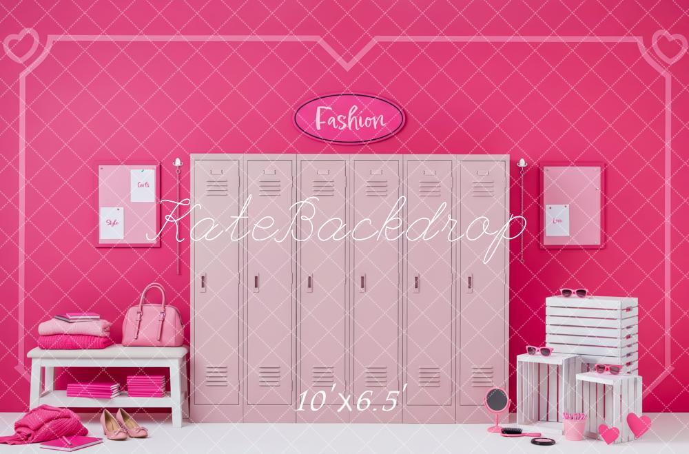 Kate Barbie Pink Lockers Fashion Room Printed Backdrop Designed by Patty Roberts