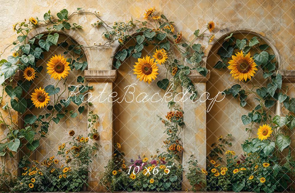 Kate Fall Sunflower Arch Vintage Wall Printed Backdrop Designed by Emetselch