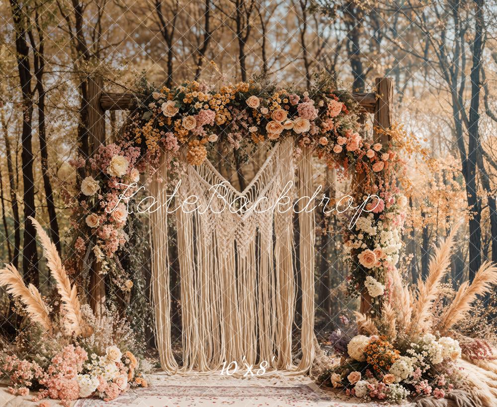 Boho Macrame Flower Arch Forest Foto Achtergrond Designed by Emetselch