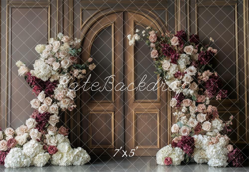 Kate Floral Arch Vintage Wood Door Backdrop Designed by Mini MakeBelieve
