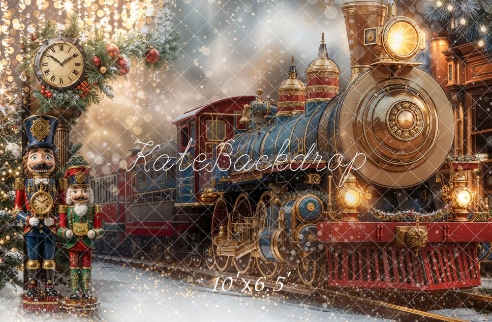 Kate Christmas Polar Train Nutcracker Clock Tree Snowy Backdrop Designed by Emetselch