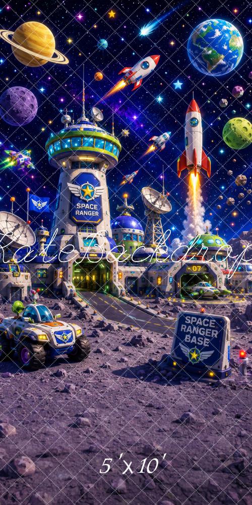 Kate Sweep Fantasy Space Rockets Planets Lunar Base Printed Backdrop Designed by Megan Leigh Photography