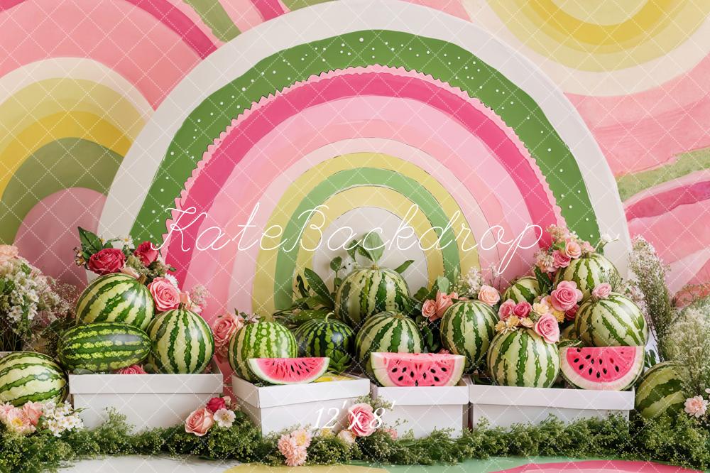 Kate Cake Smash Watermelon Floral Rainbow Backdrop Designed by Emetselch