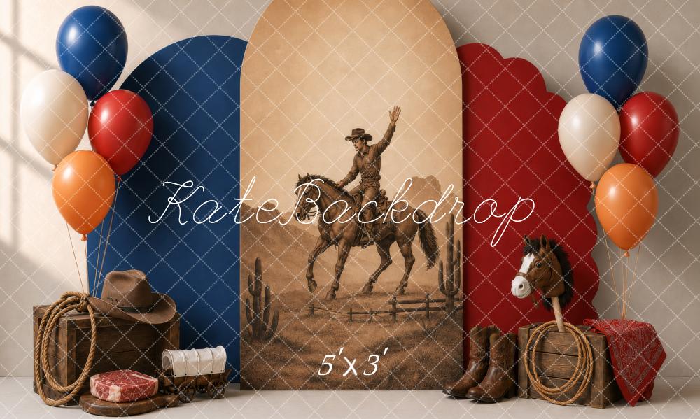 Kate Western Cowboy Rodeo Sepia Horse Balloons Printed Backdrop Designed by Shutter Swan Studios