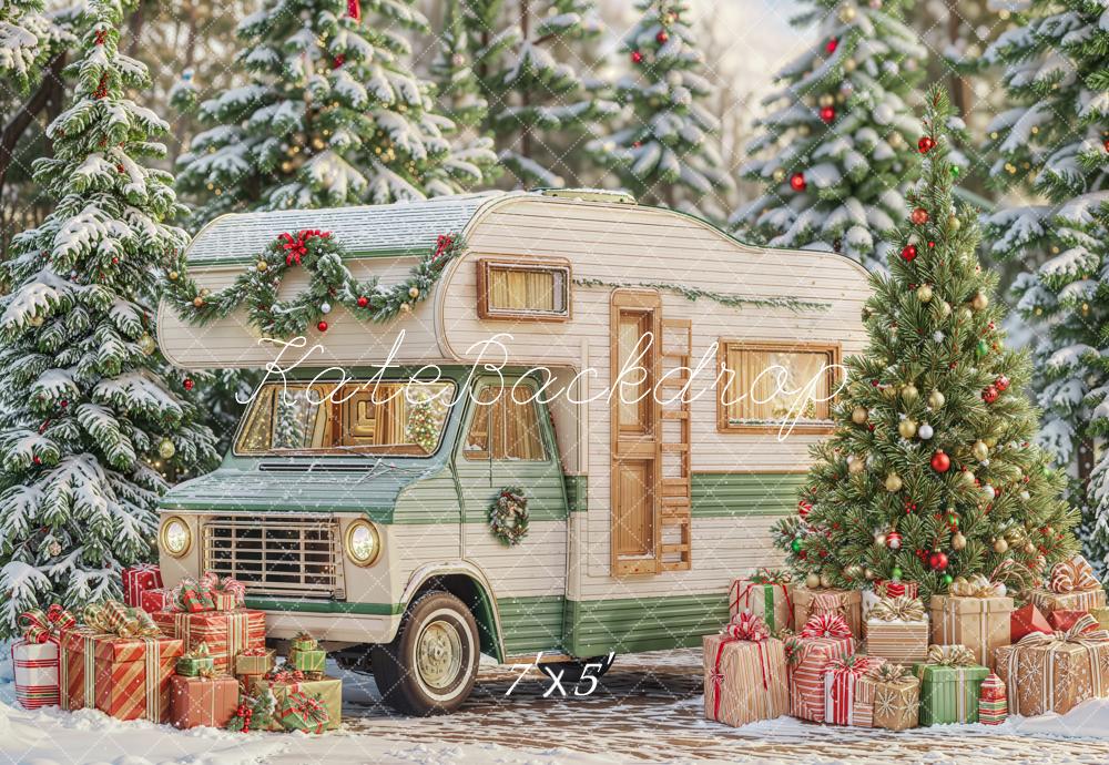 Kate Christmas Tree Camper Gifts Forest Snow Backdrop Designed by Emetselch