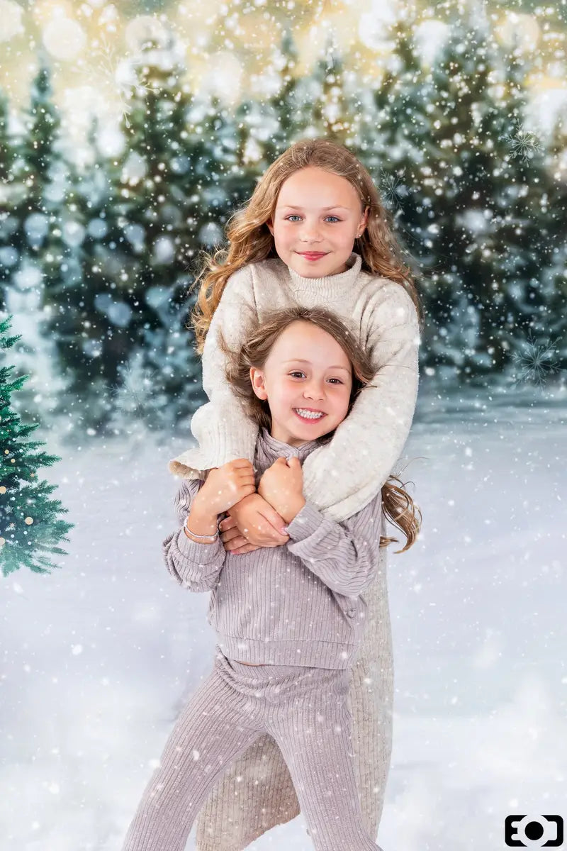 Kate Christmas Winter Lantern Lights Outdoor Snowy Pine Forest Backdrop for Photography