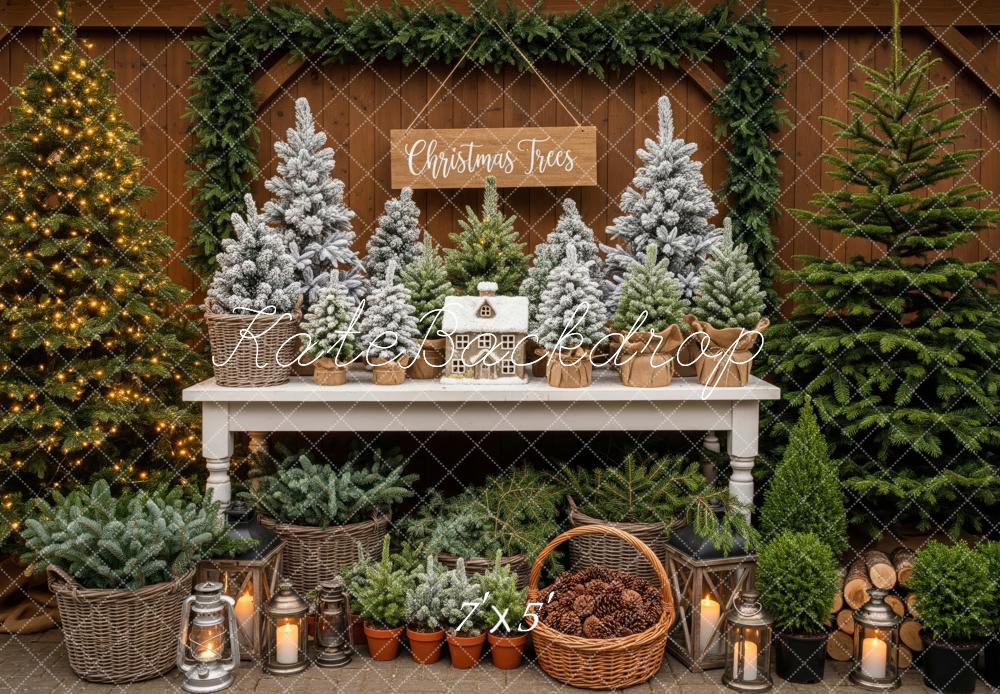 Kate Christmas Greenery Snowy Pine Trees Table Display Backdrop Designed by Patty Roberts
