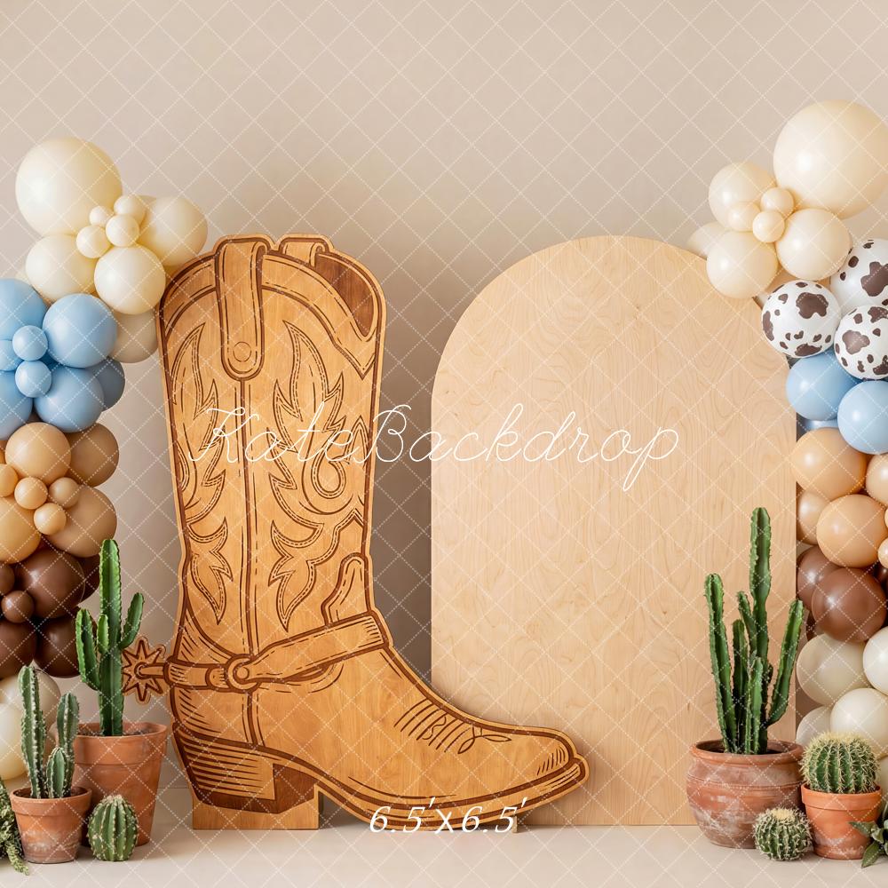 Kate Cake Smash Western Cowboy Boot Cactus Balloon Arch Printed Backdrop Designed by Patty Roberts