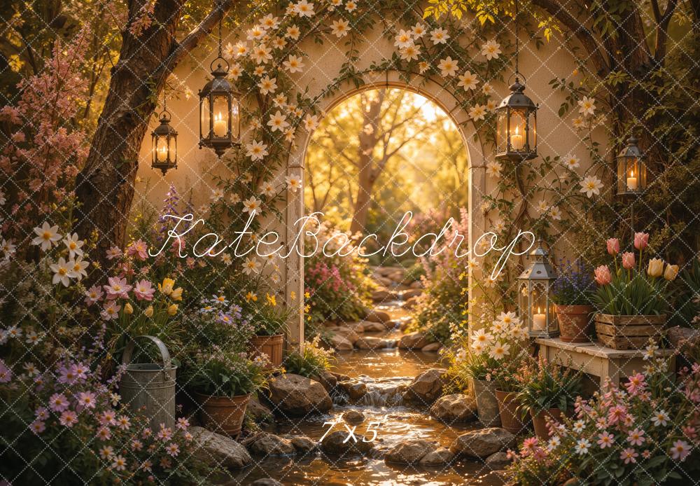 Kate Spring Floral Secret Garden Arch Lantern Stream Printed Backdrop Designed by Ashley Ward