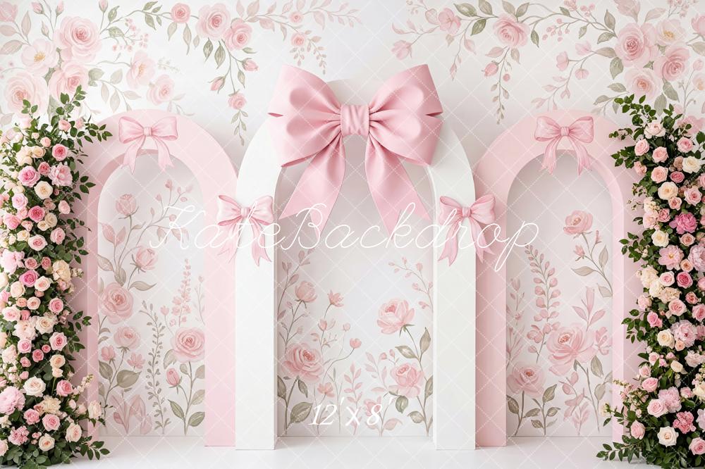 Kate Flower Arch Pink Roses Bows Floral Wall Printed Backdrop Designed by Patty Roberts