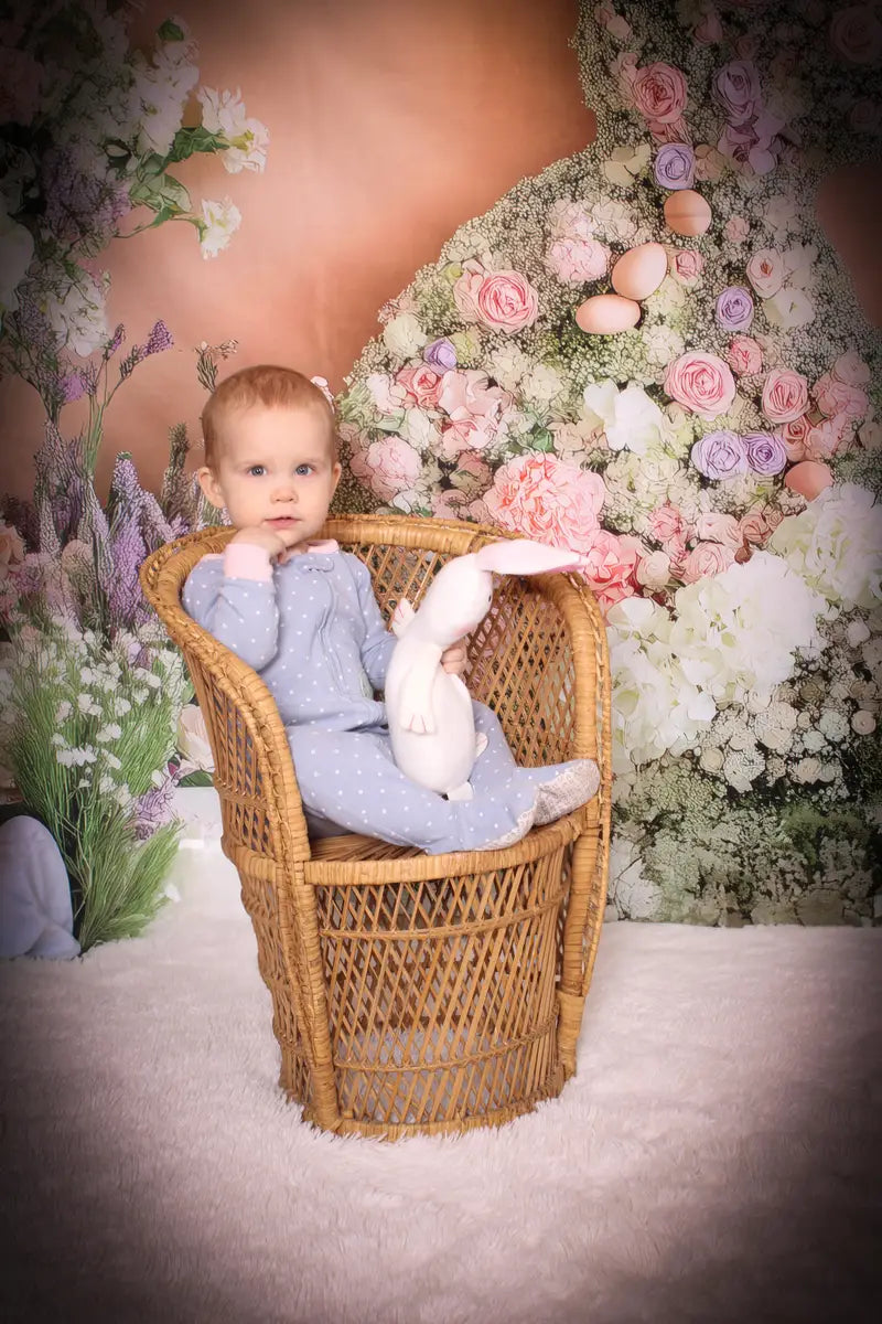 Kate Easter Bunny Flower Fence Backdrop Designed by Patty Roberts