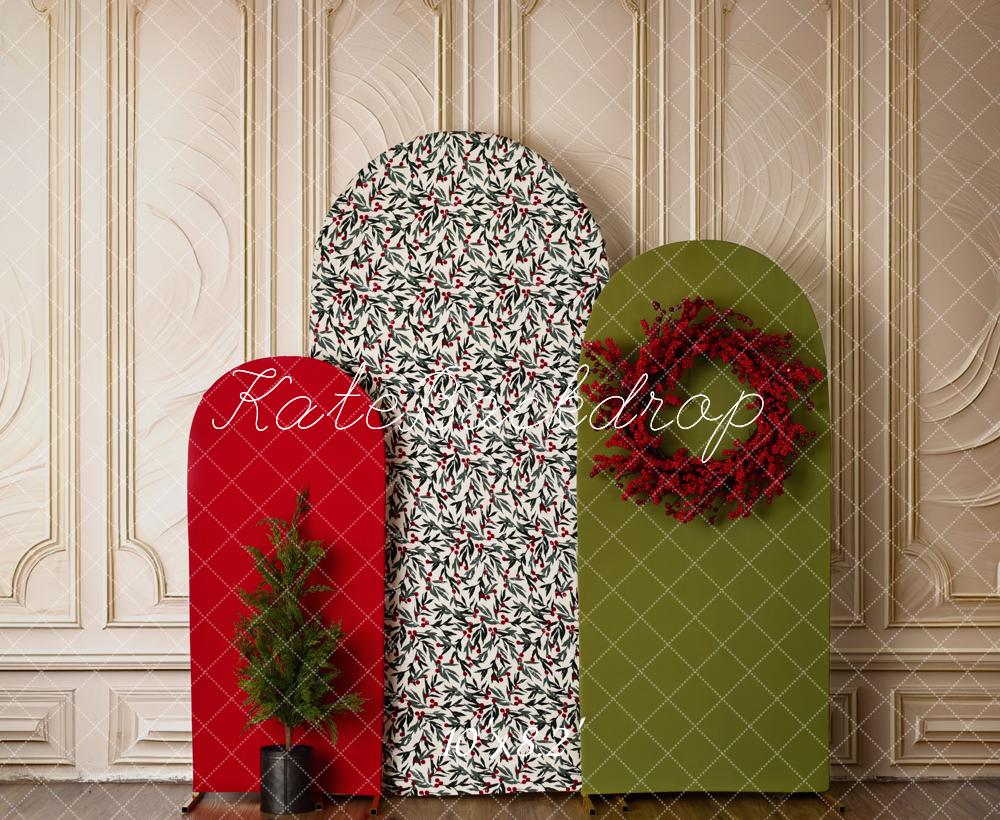 Kate Christmas Red Green Holly Berry Wreath Panels Printed Backdrop Designed by Mandy Ringe Photography