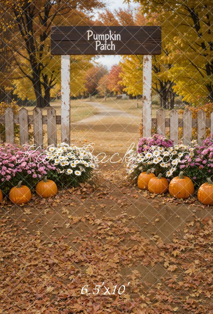 Kate Fall Pumpkin Patch Floral Fence Backdrop Designed by Emetselch