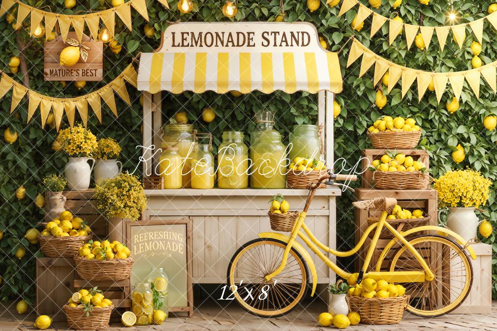 Kate Summer Lemonade Stand Lemons Yellow Bicycle Baskets Flowers Printed Backdrop Designed by Emetselch