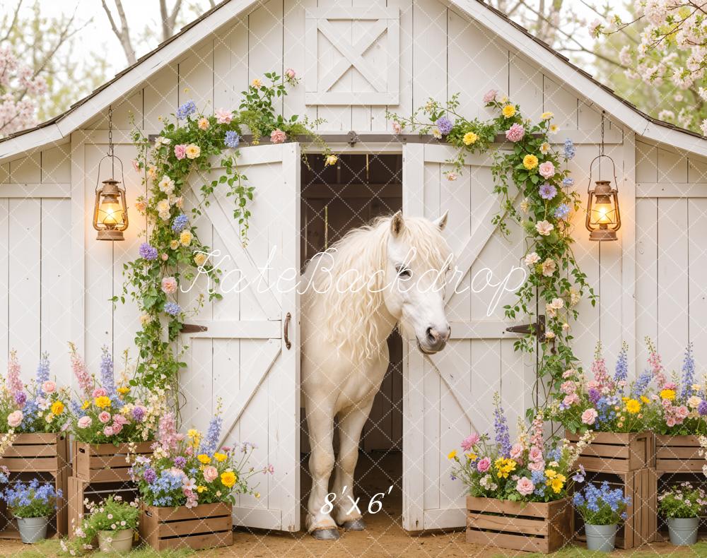 Kate Spring White Barn Horse Flower Arch Backdrop Designed by Emetselch