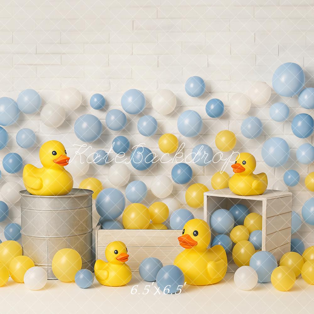 Kate Cake Smash Yellow Duck Balloons Backdrop Designed by Ashley Paul