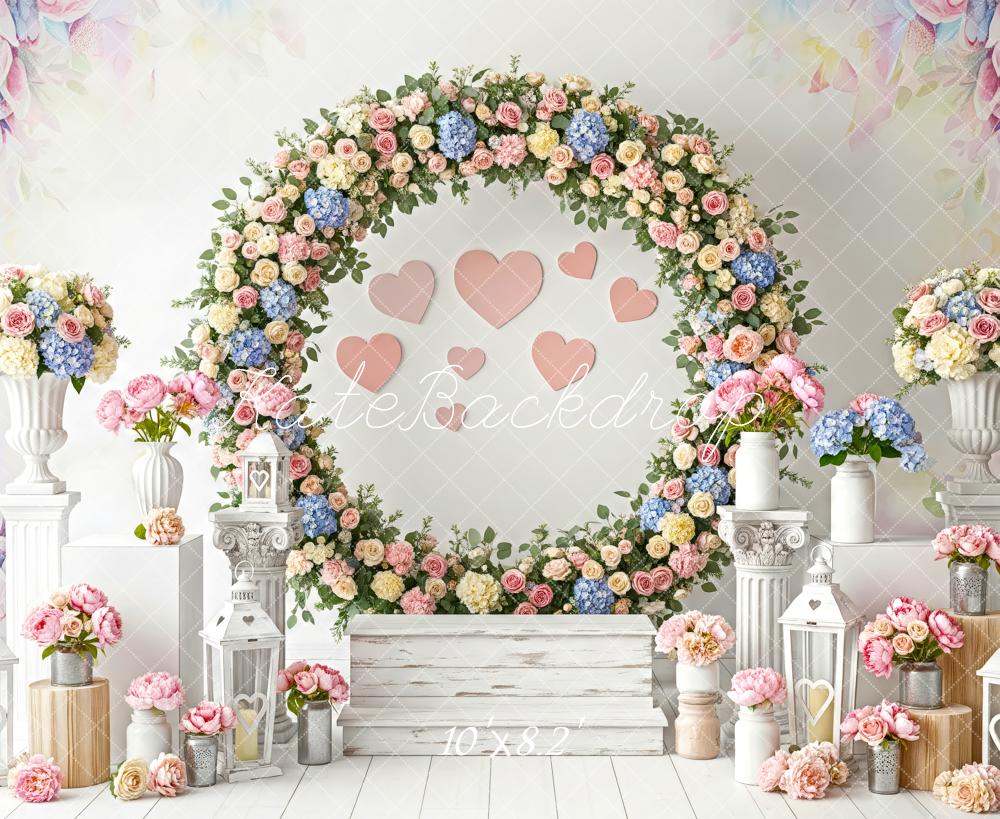 Kate Valentine's Day Flower Arch Hearts Lanterns Pedestals Backdrop Designed by Patty Roberts