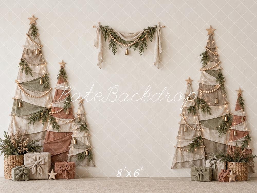 Kate Christmas Boho Fabric Trees Neutral Garland Gifts Printed Backdrop Designed by Vertigo Productions