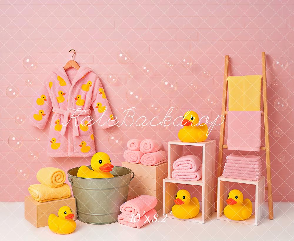 Kate Baby Shower Cake Smash Pink Duck Bath Printed Backdrop Designed by Ashley Paul
