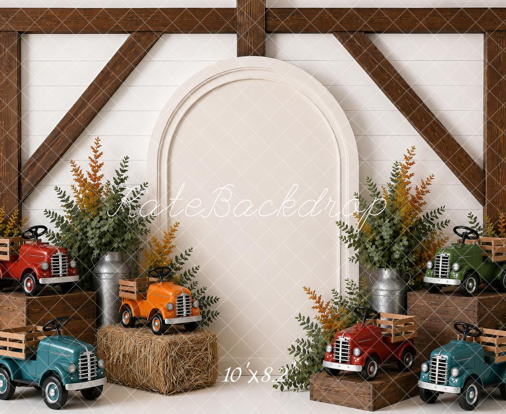 Kate Fall Vintage Truck Harvest Farmhouse Hay Bales Printed Backdrop Designed by Shutter Swan Studios
