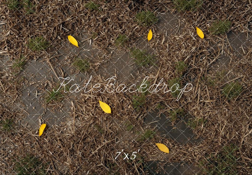 Kate Fall Yellow Leaves Mulch Ground Printed Backdrop Designed by Mini MakeBelieve