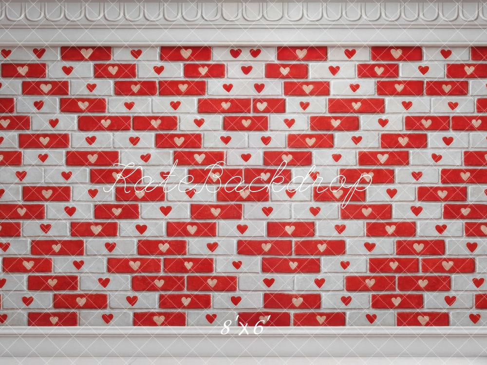 Kate Red Heart Brick Wall Backdrop Designed by Mini MakeBelieve