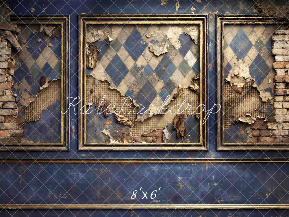 Kate Father's Day Vintage Blue Distressed Diamond Pattern Wall Printed Backdrop Designed by Mini MakeBelieve