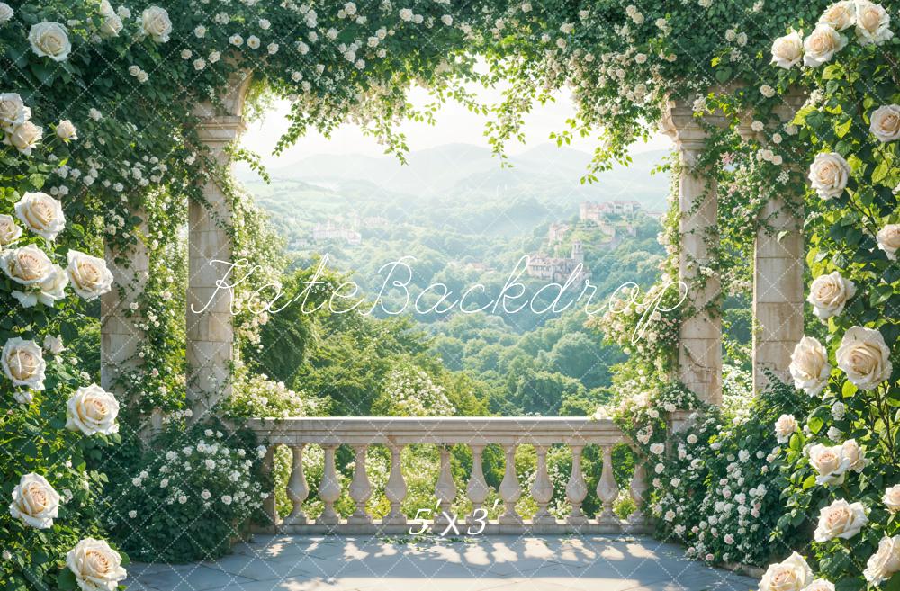 Kate Summer Terrace Arch Floral Greenery Mountain Backdrop Designed by Emetselch