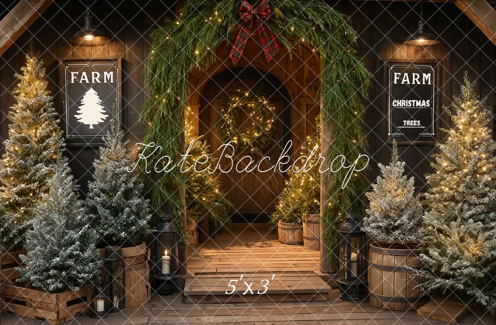 Kate Christmas Trees Farmhouse Porch Garland Arch Backdrop Designed by Emetselch