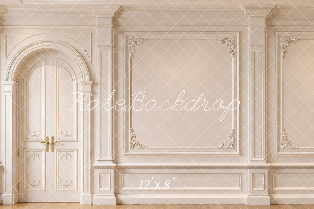 Kate Vintage Cream Elegant French Door and Paneling Wall Printed Backdrop Designed by Emetselch