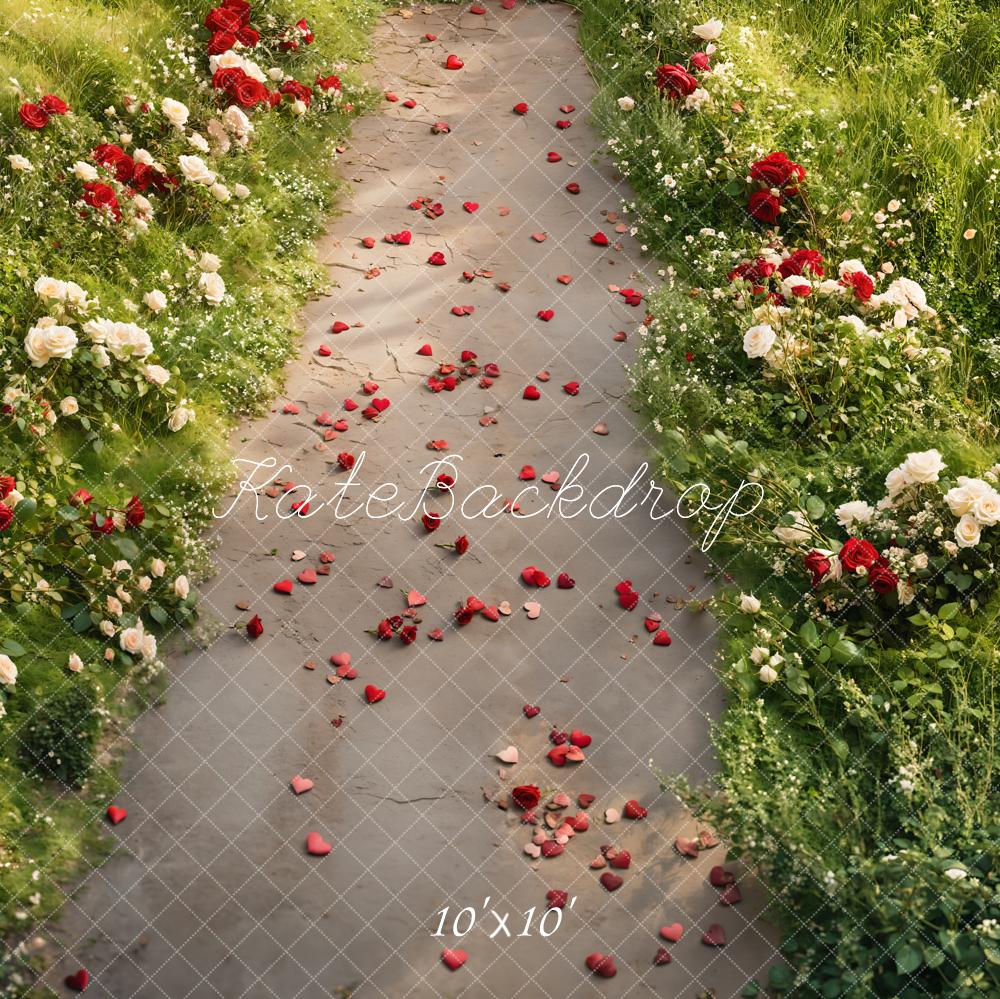 Romantische Rozen Tuin Pad Vloer Foto Achtergrond Designed by Emetselch