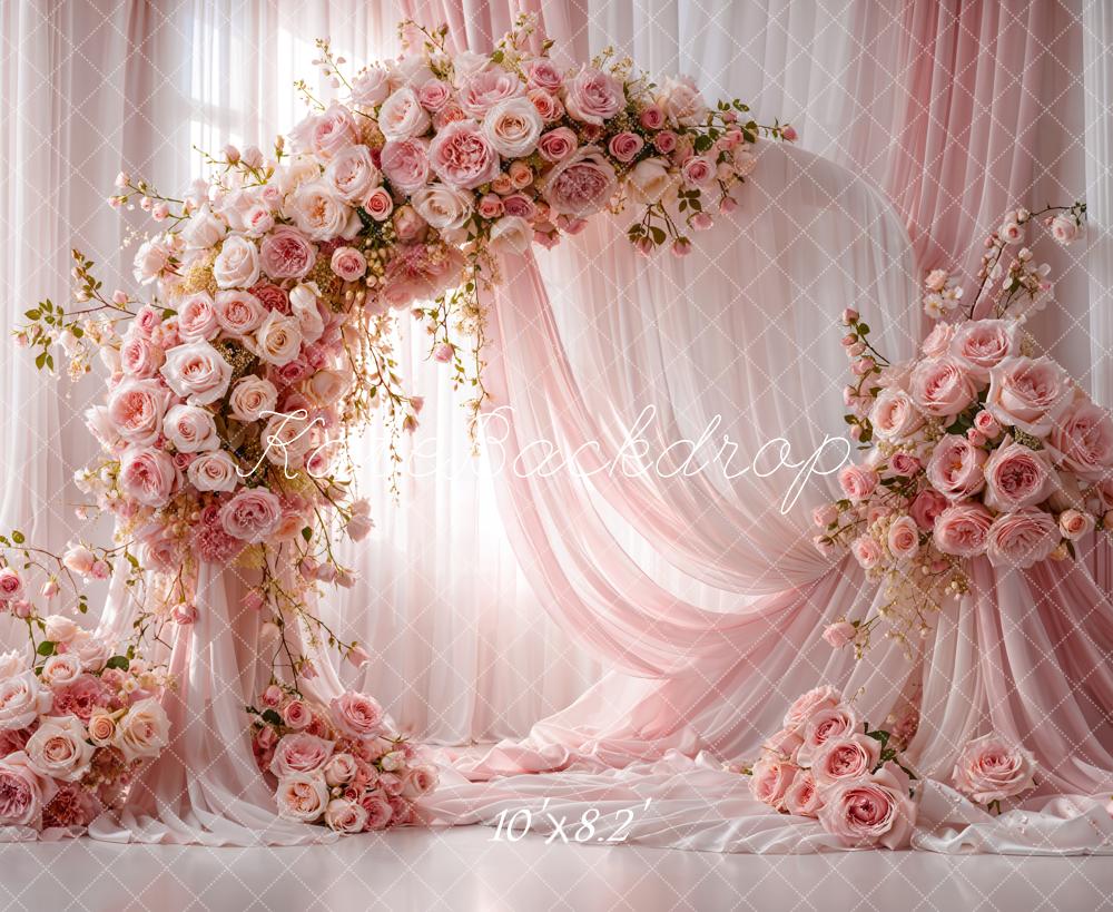 SALE Kate Mother's Day Flower Arch Pink Roses Draped Curtains Backdrop Designed by Emetselch