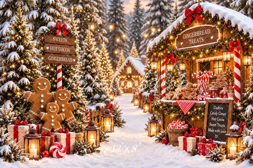 Kate Christmas Gingerbread House Village Snowy Printed Backdrop Designed by Emetselch