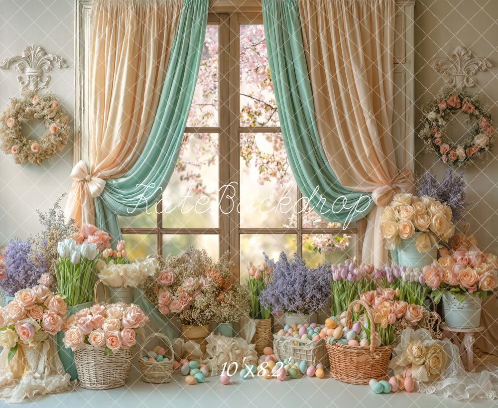 Kate Easter Pastel Flowers Window Basket Eggs Backdrop Designed by Emetselch
