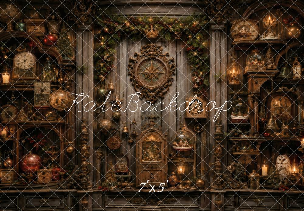 Kate Christmas Vintage Cabinet Clocks Garland Printed Backdrop Designed by Vertigo Productions