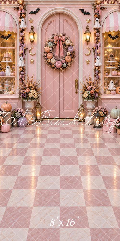Kate Sweep Halloween Pink Pumpkin Ghost Doorway Printed Backdrop Designed by Vertigo Productions