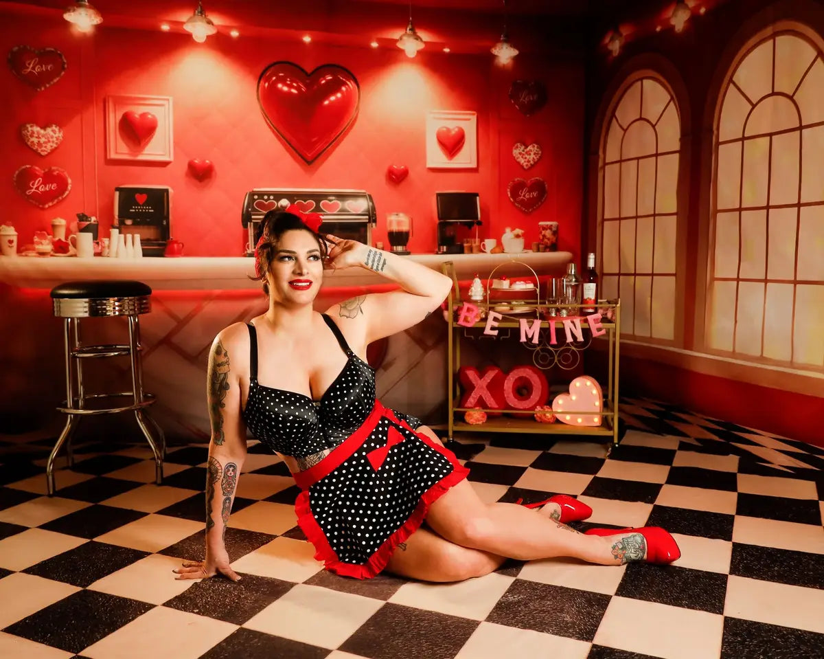 Kate Valentine's Day Romantic Red Heart Arched Window Backdrop for Photos Designed by Emetselch