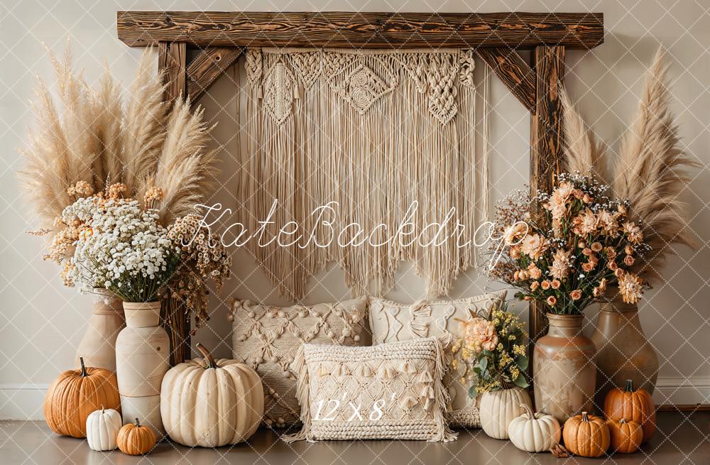 Kate Fall Boho Macrame Pumpkins Floral Pillows Cozy Backdrop Designed by Emetselch