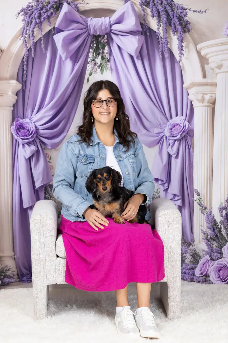 Kate Retro Lavender Bow Flower Arch Columns Backdrop Designed by Emetselch