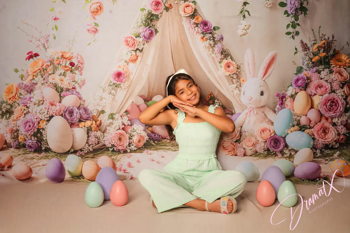 Kate Easter Bunny Floral Tent Colorful Backdrop Designed by Emetselch