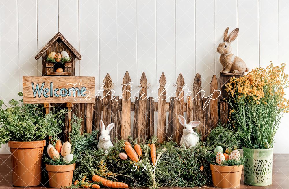 Kate Easter Bunny Wood Fence Backdrop Designed by Emetselch