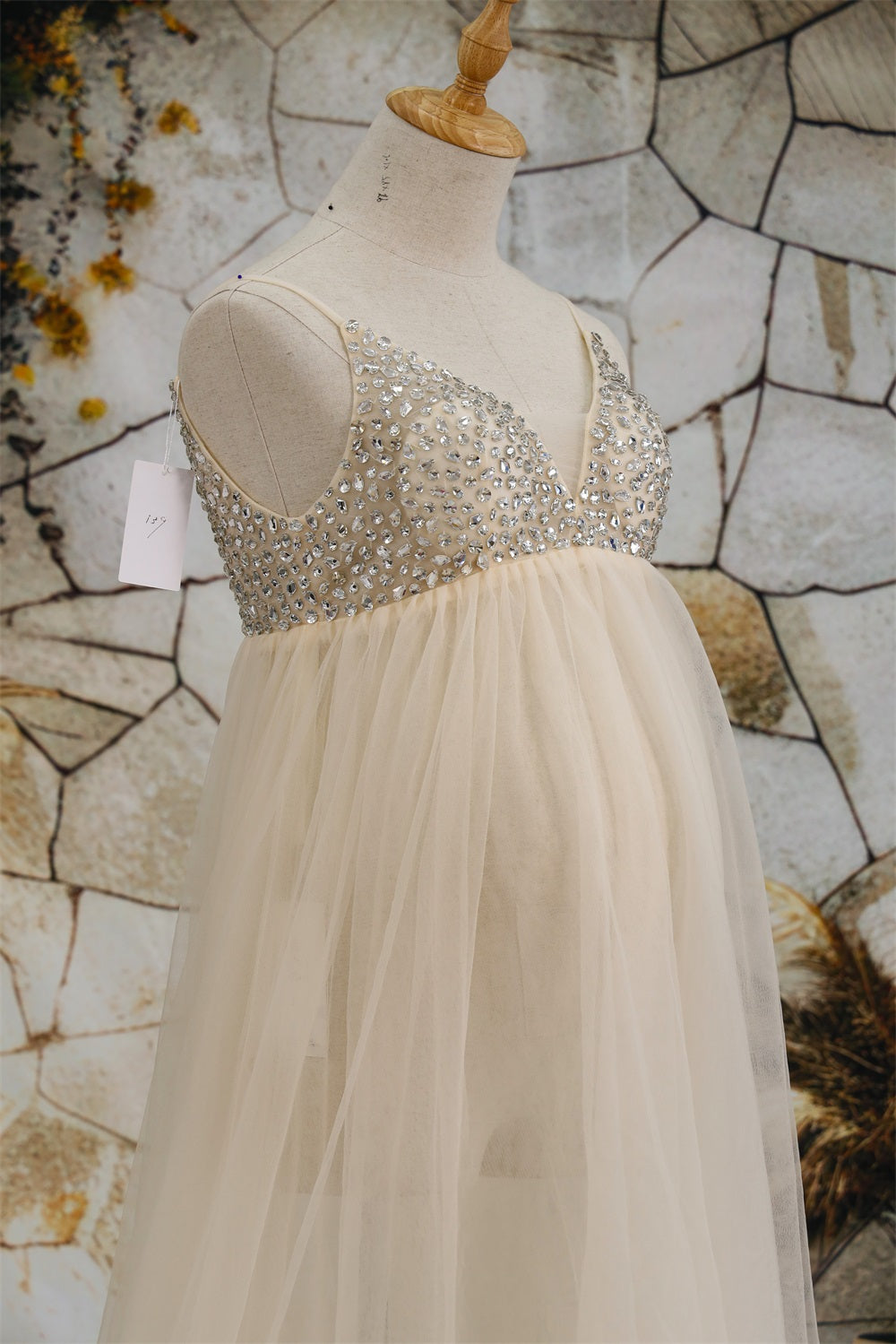 Mesh Camisole Trailing Materniteit Fotoshoot Jurk