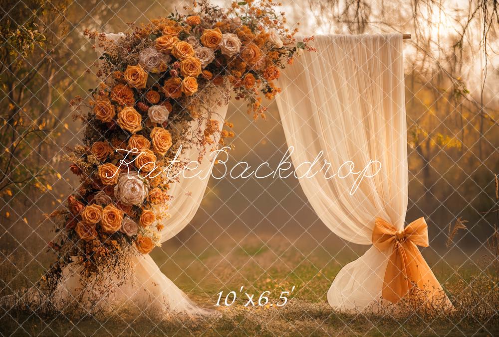 Kate Fall Outdoor Flower Arch Curtain Forest Orange Backdrop Designed by Emetselch